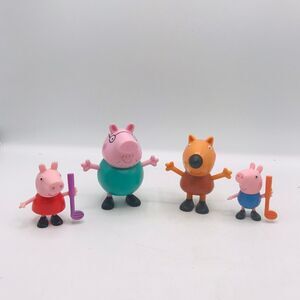 Peppa Pigs Lot Of 4 Pig Pink Figures Character Playset 2 Adults, 2 Kids w Golf